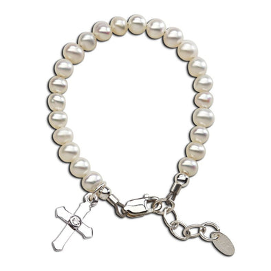 Cherished Moments Lacey Sterling Silver Pearl Cross Baby Bracelet