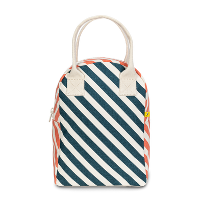 Fluf Zipper Lunch Bag, Stripe Teal Apricot