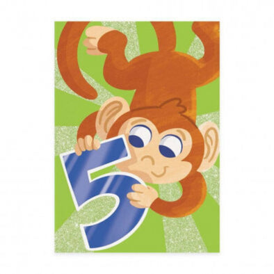 Glitter 5 Year Old Monkey Card