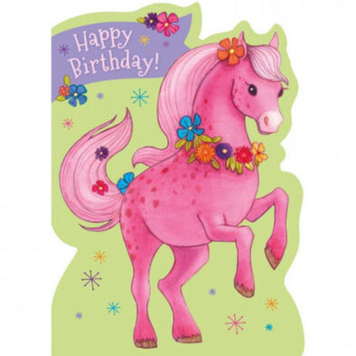 Glitter Pink Pony Birthday Card