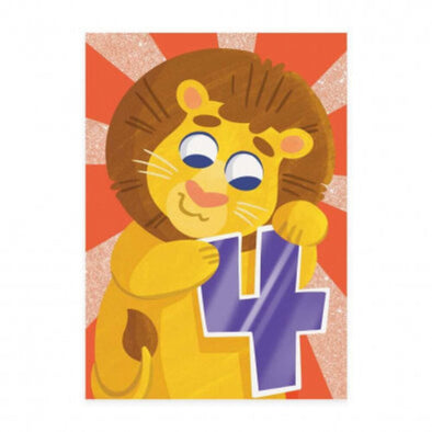 Glitter 4 Year Old Lion Card