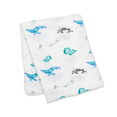 Lulujo Bamboo Muslin Swaddle, Whales