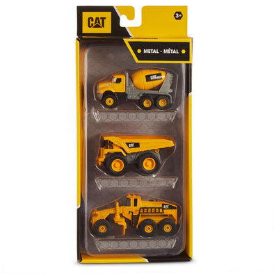 Cat Metal Machines 3pk, Concrete Mixer, Dump Truck, Grader