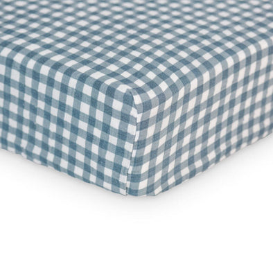 Lulujo Crib Sheet, Navy Gingham