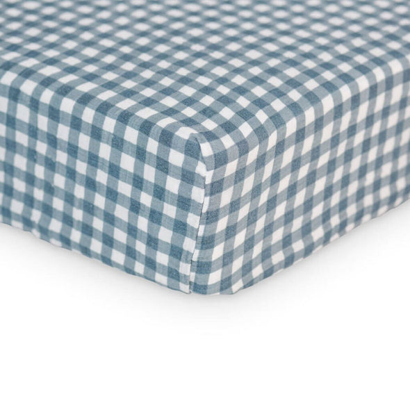 Lulujo Crib Sheet, Navy Gingham