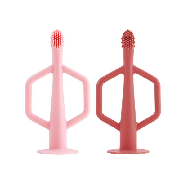 Tiny Twinkle Silicone Training Toothbrush 2pk, Rose Burgundy