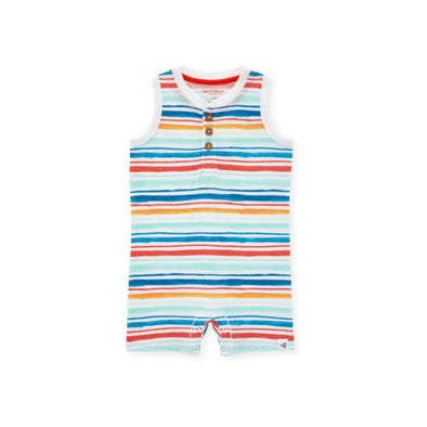 Burts Bees Romper, Watercolour Rainbow Stripe