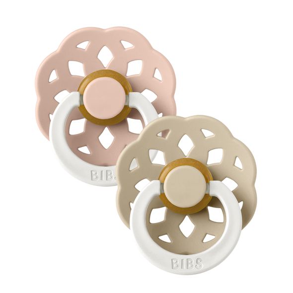 Bibs Boheme Pacifier 2pk, Natural Rubber Round Blush Glow/Vanilla Glow Size 1