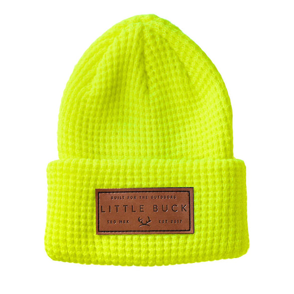 Little Buck Waffle Cabin Beanie, Neon Yellow