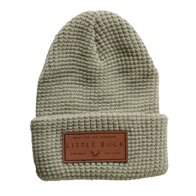 Little Buck Waffle Cabin Beanie, Moss Grey