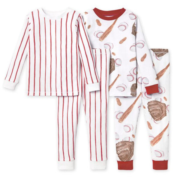 Burts Bees Tee & Pant PJ Set 2-Pack, Baseball & Stripe