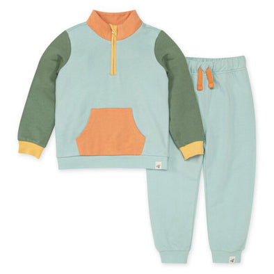 Burts Bees French Terry Top & Pant Set, Colour Blocked Sea Foam