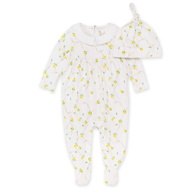 Burts Bees Jumpsuit & Top Knot Set, Lemon Vines