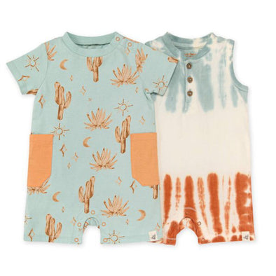 Burts Bees 2-Pack Romper Set, Desert Daze Sea Foam