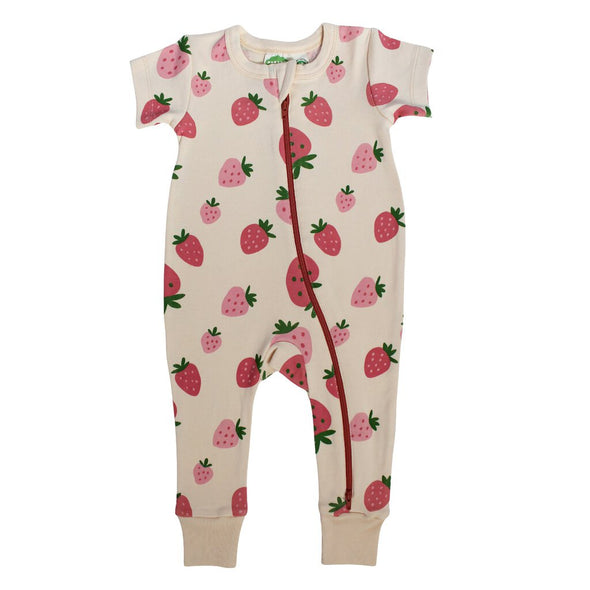 Parade Organics 2-Way Zipper Short Sleeve Romper, Strawberries