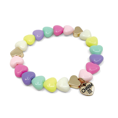 Charm It Gold Pastel Heart Bead Stretch Bracelet