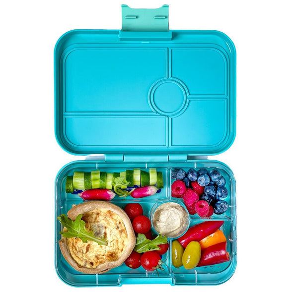 Yumbox Tapas 5 Compartment, Antibes Blue with Bon Appetit Tray