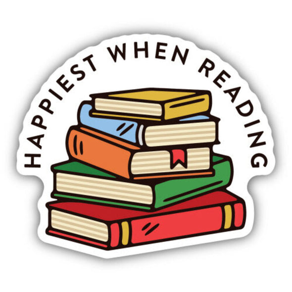 Happiest When Reading Book Stack Sticker