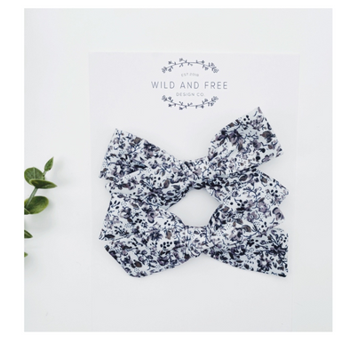 Wild and Free Design Co Neutral Pigtail Bow Set (Smokey Floral)