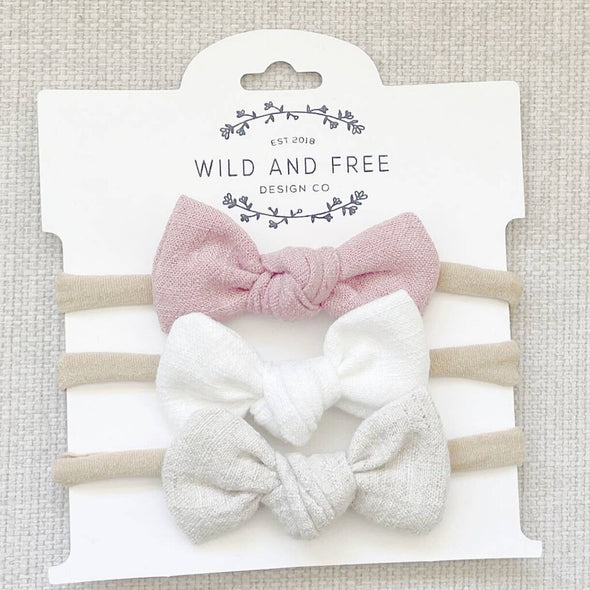 Wild and Free Design Co Neutral Linen Baby Bow Set