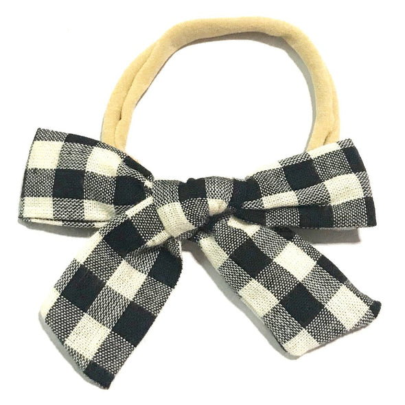 Baby Wisp Hand Tied Bow, White Buffalo Plaid