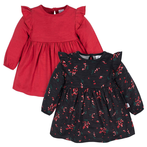 Gerber 2pk Babydoll Dress, Holly Berries