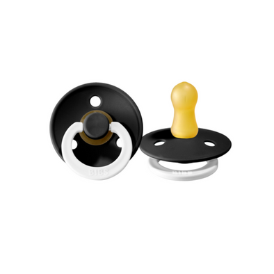 Bibs Colour 2pk Pacifier Natural Rubber Round, Black Glow Size 1