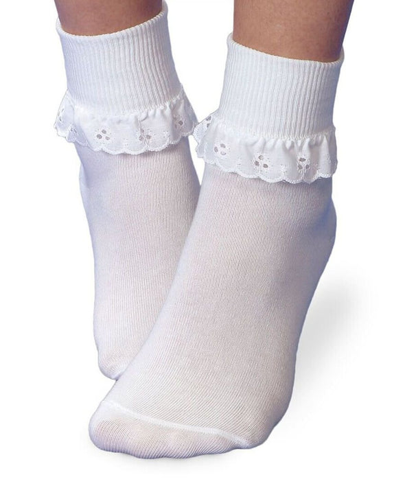 Jefferies Socks Eyelet Lace Turn Cuff Socks, White