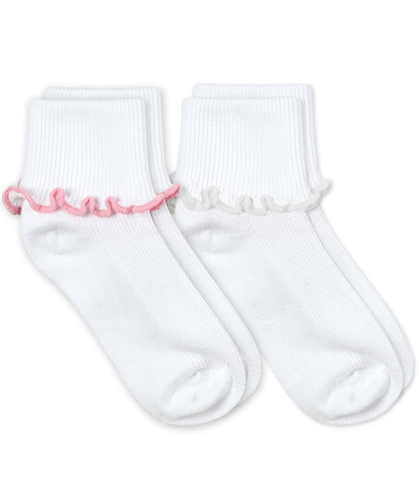 Jefferies Socks Ripple Edge Smooth Toe Turn Cuff Socks 2 Pair Pack, Pink/White