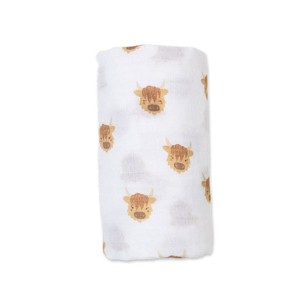 Lulujo Swaddle Blanket Muslin Cotton, Highland Cows