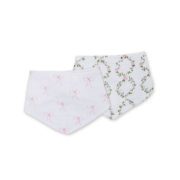 Lulujo 2pk Bandana Bibs, Bows/Rose Trellis