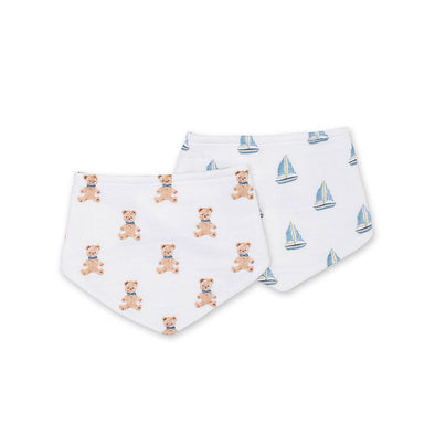 Lulujo 2pk Bandana Bibs, Vintage Bear/Sailboats