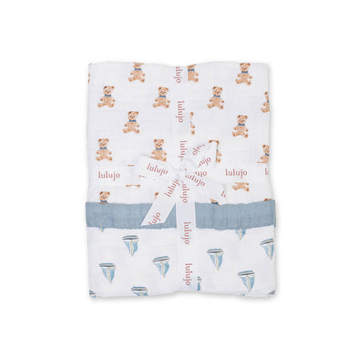 Lulujo Vintage Bear and Sailboats Cotton Muslin Quilt