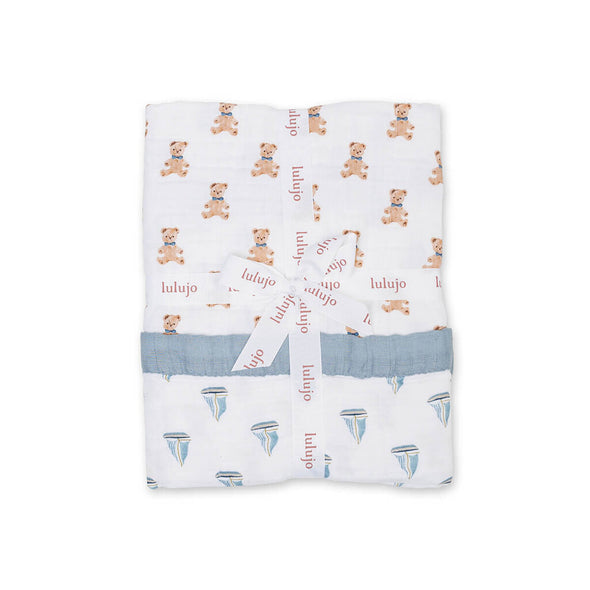 Lulujo Vintage Bear and Sailboats Cotton Muslin Quilt