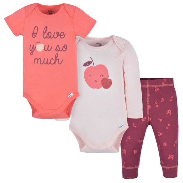 Gerber 3pc Onesies + Pants Set, Apples