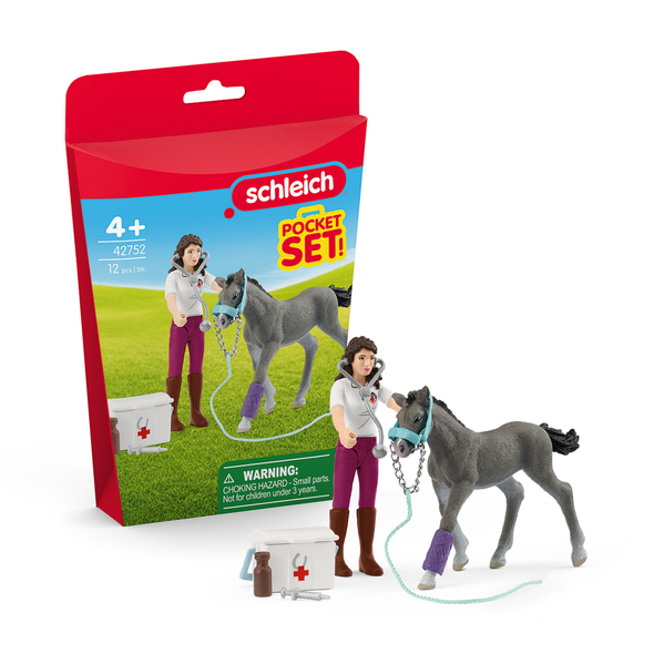 Schleich Pocket Set, Horse Care Playset with Trakehner Foal