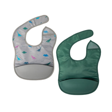 Tiny Twinkle Silicone Pocket Bib 2pk, Dino/Olive