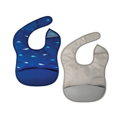 Tiny Twinkle Silicone Pocket Bib 2pk, Ocean Life/Grey