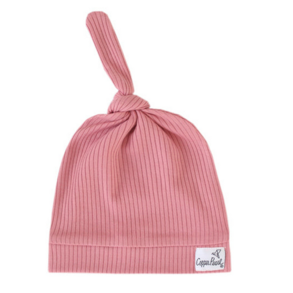 Copper Pearl Top Knot Hat, Rosewood 0-4m