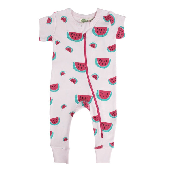 Parade Organics 2-Way Zipper Short Sleeve Romper, Watermelons