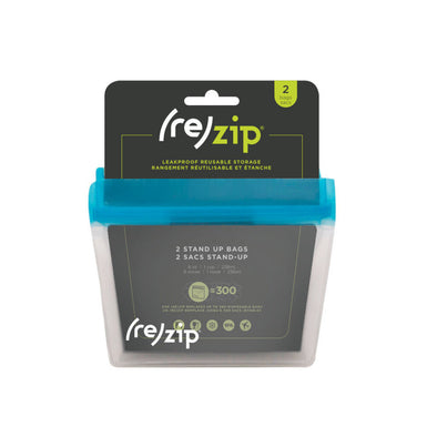 (Re)zip 2 pk Stand-up Leak-Proof Reusable Bag, 1 cup Aqua