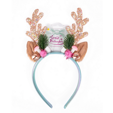 Great Pretenders Holiday Rudolph Headband, Pink Mint