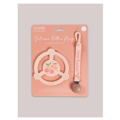 JujuBe Silicone Teether Ring with Clip, Cherry Cute