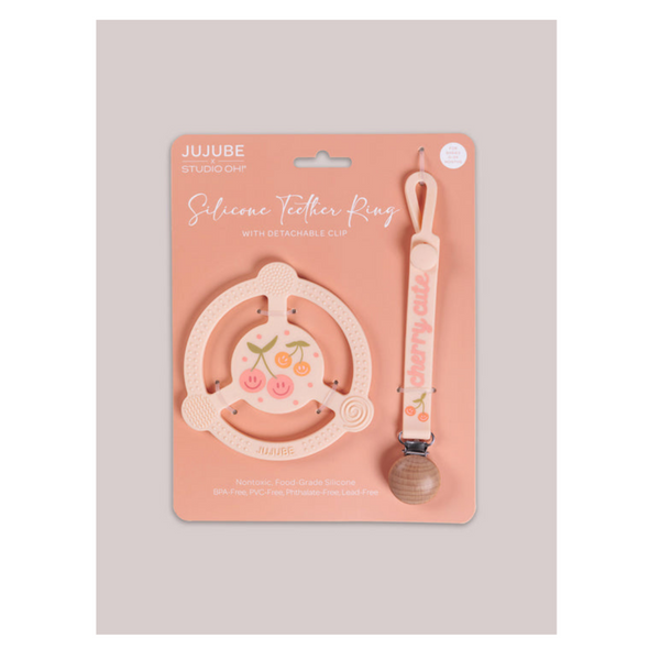 JujuBe Silicone Teether Ring with Clip, Cherry Cute