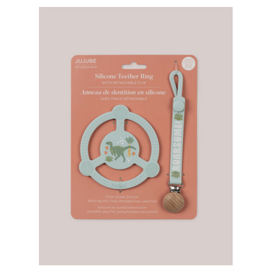 JujuBE Silicone Teether Ring with Clip, Roarsome