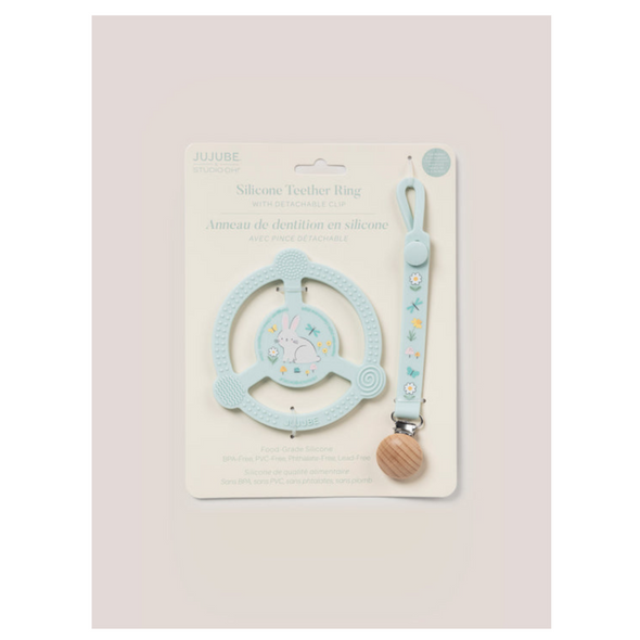 JujuBe Silicone Teether Ring with Clip, Bunny