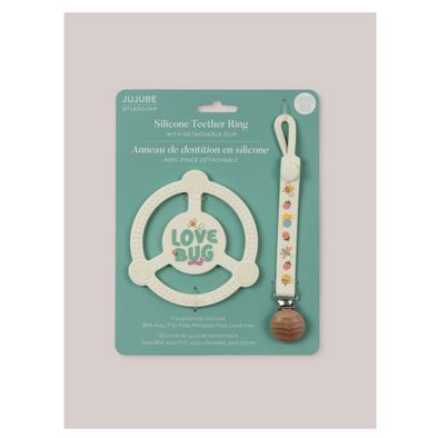 JujuBe Silicone Teether Ring with Clip, Love Bug