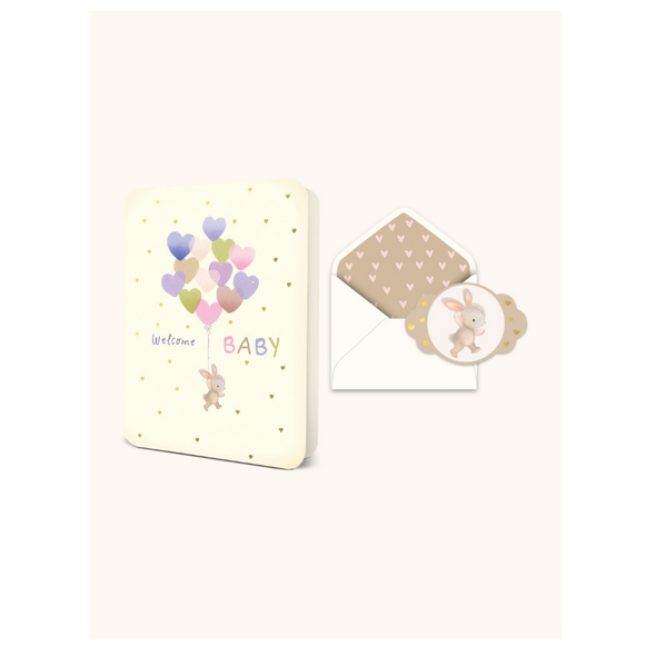 Studio Oh Greeting Card, Welcome Baby Heart Balloons