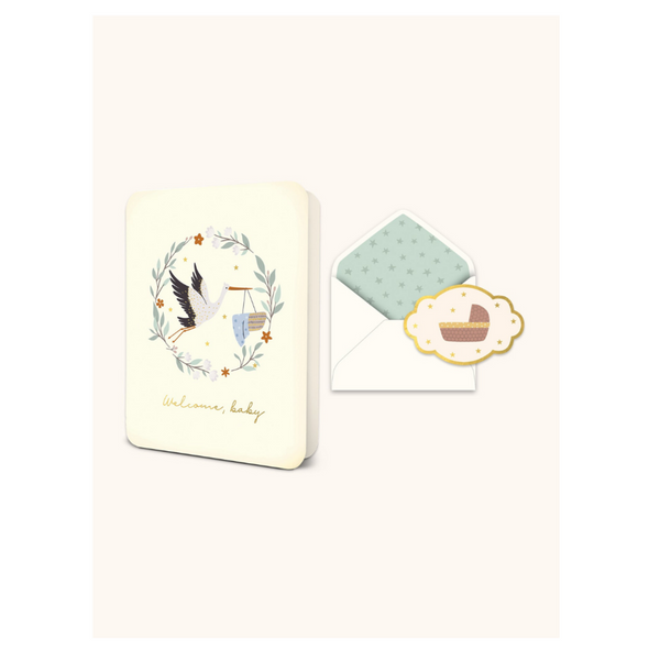 Studio Oh Greeting Card, Welcome Baby Stork