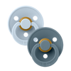 Bibs Colour Pacifier 2pk Natural Rubber Symmetrical, Baby Blue/Petrol Size 2